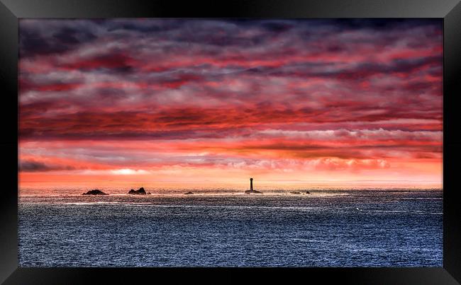 Lands End Red Sky over Long Ships Framed Print by Mike Gorton