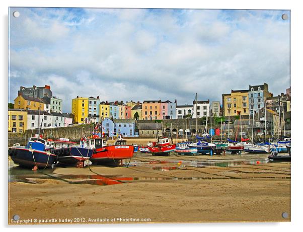 Tenby Harbour DayLight.Pembrokeshire. Acrylic by paulette hurley