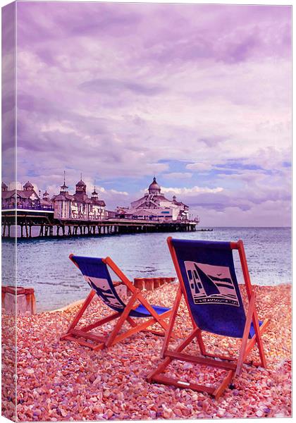 Eastbourne Beach & Deckchairs Canvas Print by Phil Clements