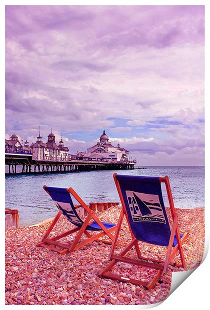 Eastbourne Beach & Deckchairs Print by Phil Clements
