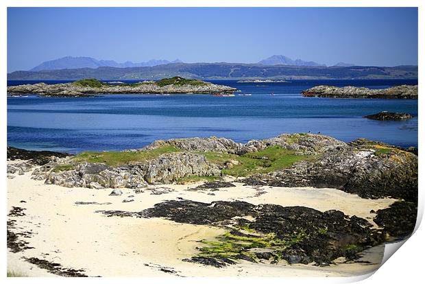 Scottish seascape, Island of Skye in background Print by Linda More