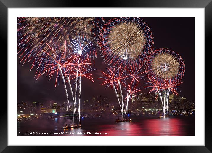 Hudson River Fireworks VIII Framed Mounted Print by Clarence Holmes