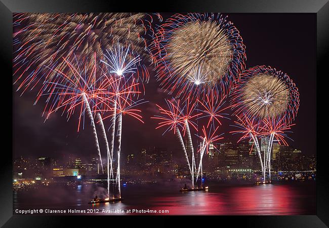 Hudson River Fireworks VIII Framed Print by Clarence Holmes