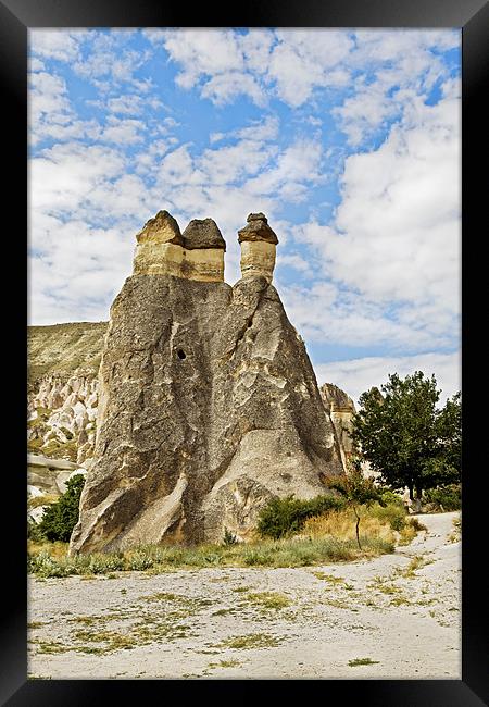 Three majestic limestone fairy chimneys Framed Print by Arfabita  