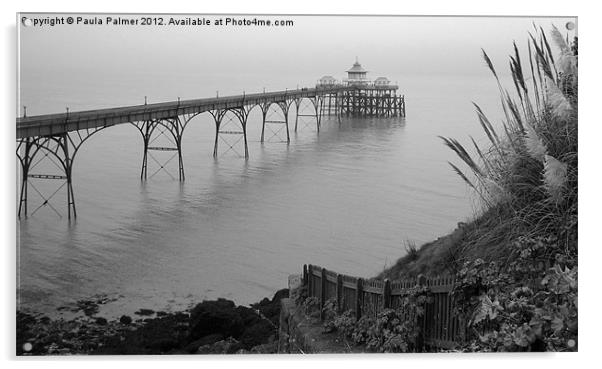 Clevedon Pier in black/white Acrylic by Paula Palmer canvas