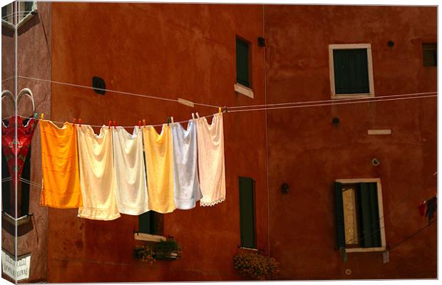 clothes line or washing line in venice Canvas Print by peter schickert