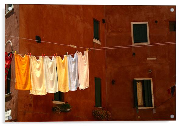 clothes line or washing line in venice Acrylic by peter schickert