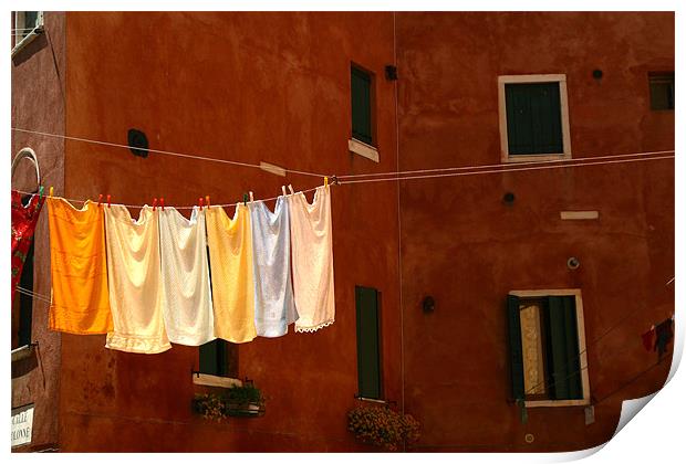 clothes line or washing line in venice Print by peter schickert