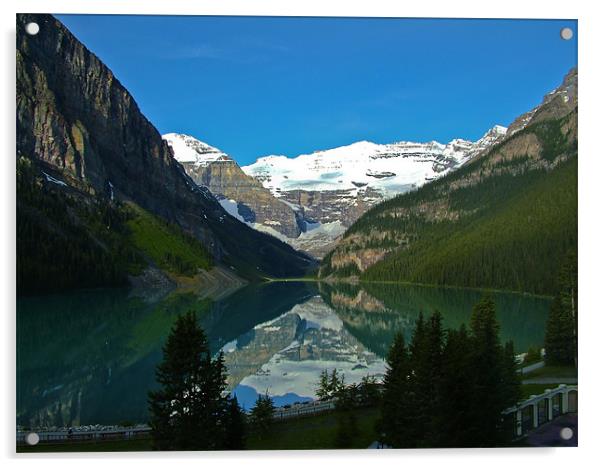 Crisp reflection at Lake Louise Acrylic by Phil Emmerson