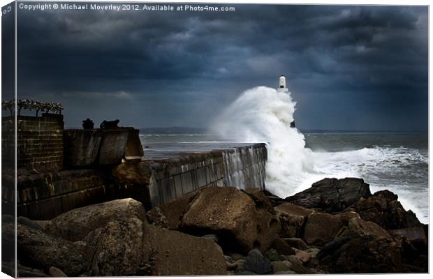Storm hits Aberdeen Breakwater Canvas Print by Michael Moverley