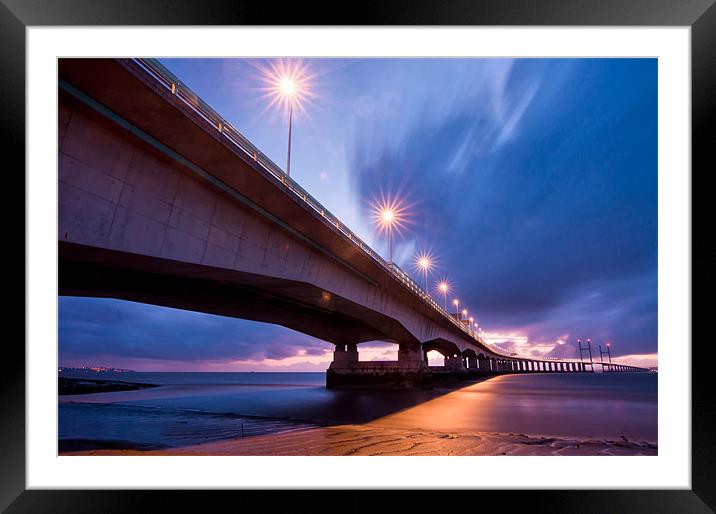 Glow from the bridge Framed Mounted Print by mike Davies
