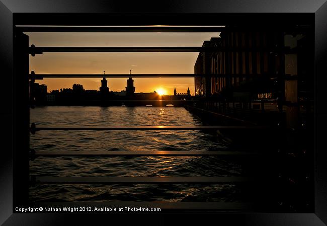 Railing sunset Framed Print by Nathan Wright