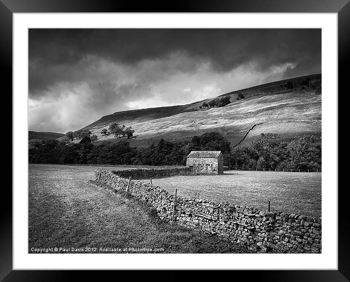 The Dales in mono Framed Mounted Print by Paul Davis