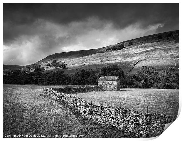 The Dales in mono Print by Paul Davis