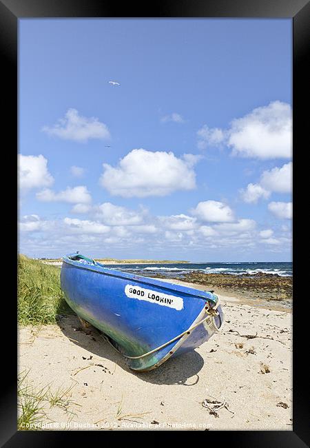 Blue Boat Under Blue Sky Framed Print by Bill Buchan