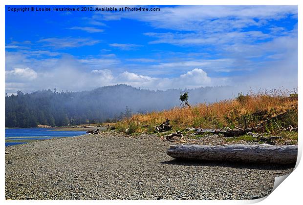 A foggy morning at Whiffin Spit Print by Louise Heusinkveld