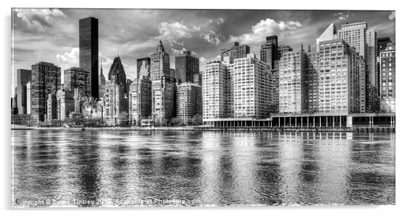 East River Manhattan In Monochrome Acrylic by David Tinsley