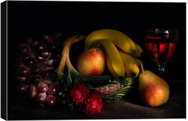 Fruit Still Life With Wine Canvas Print by Ann Garrett
