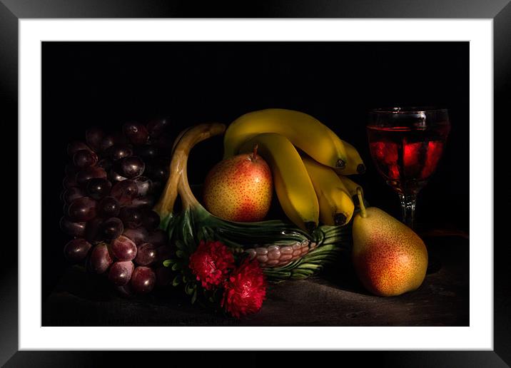 Fruit Still Life With Wine Framed Mounted Print by Ann Garrett