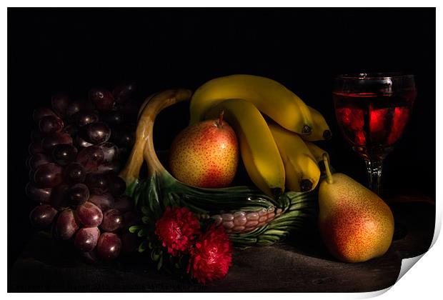 Fruit Still Life With Wine Print by Ann Garrett