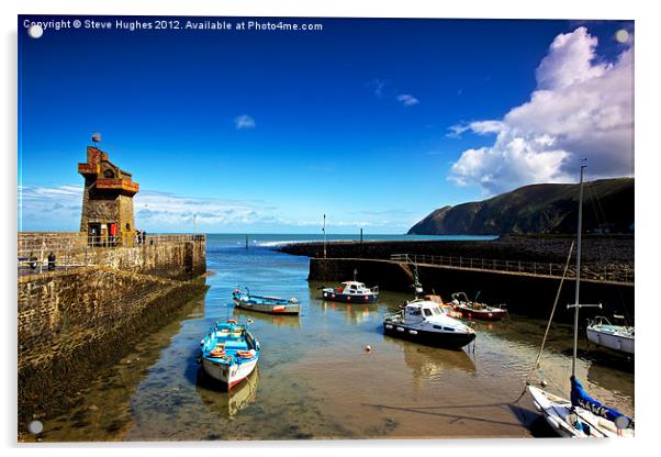 Lynmouth Harbour looking out to sea Acrylic by Steve Hughes