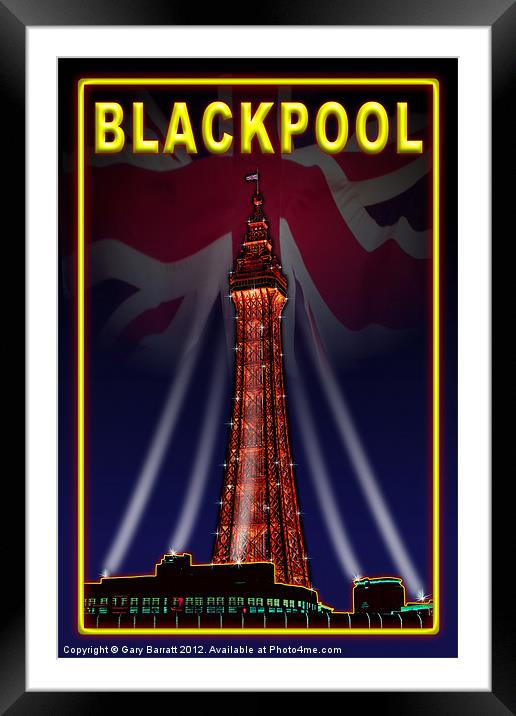 Blackpool Tower Neon Yellow Framed Mounted Print by Gary Barratt