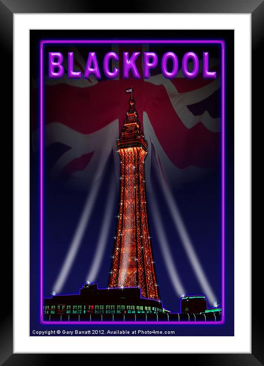 Blackpool Tower Neon Grape Framed Mounted Print by Gary Barratt