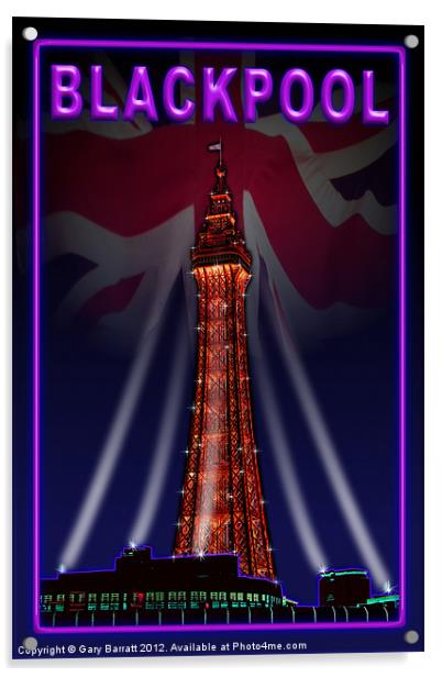 Blackpool Tower Neon Grape Acrylic by Gary Barratt