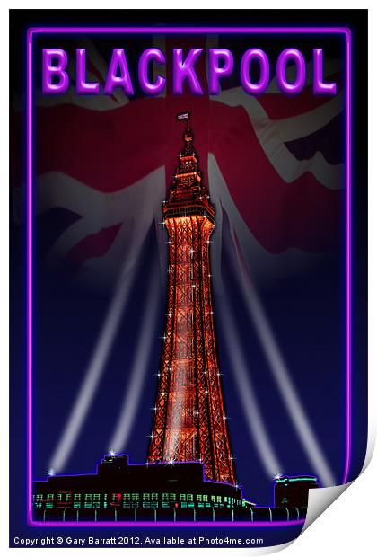 Blackpool Tower Neon Grape Print by Gary Barratt