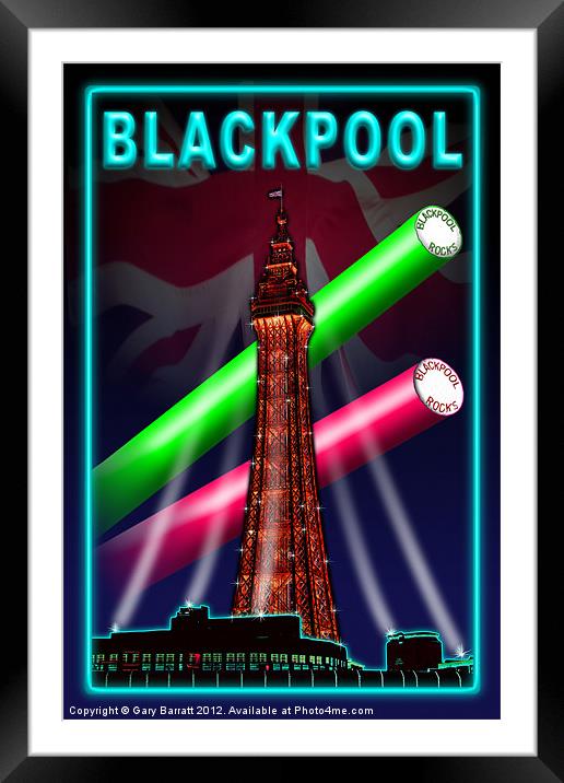 Blackpool Tower Rock Neon Blue Framed Mounted Print by Gary Barratt