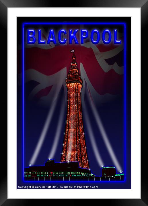 Blackpool Tower Deep Blue Neon Framed Mounted Print by Gary Barratt