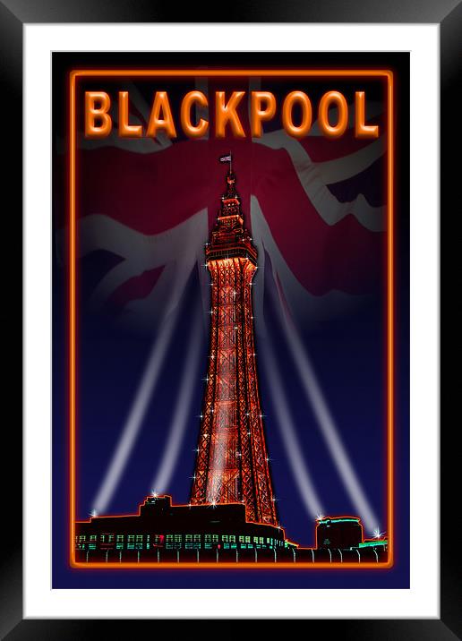 Blackpool Tower Orange Neon Framed Mounted Print by Gary Barratt