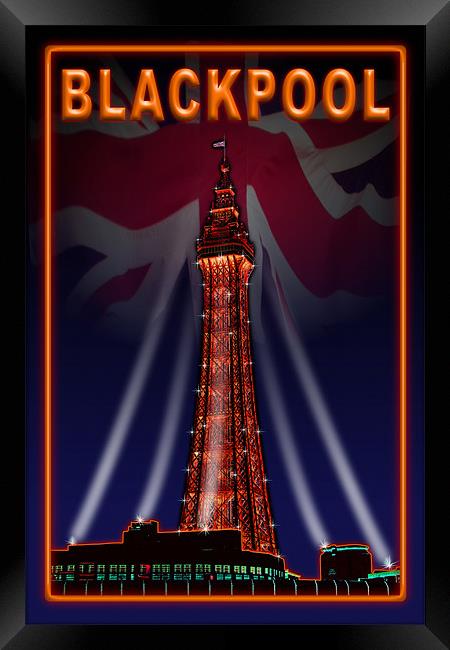 Blackpool Tower Orange Neon Framed Print by Gary Barratt