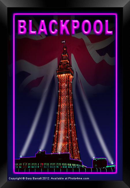Blackpool Tower Violet Neon Framed Print by Gary Barratt