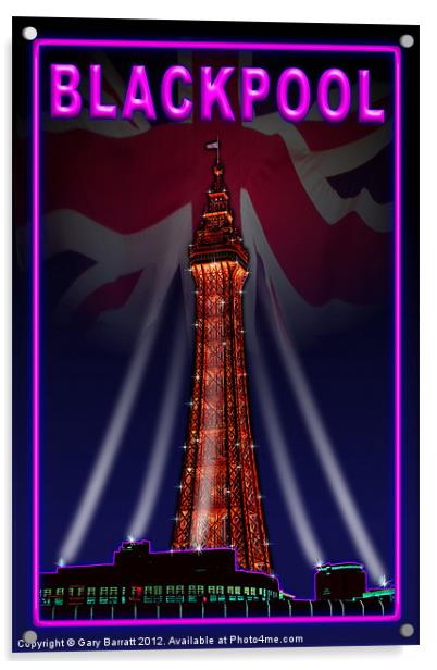 Blackpool Tower Violet Neon Acrylic by Gary Barratt