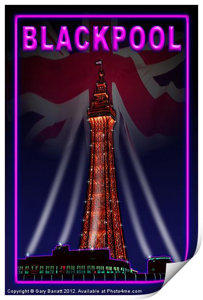 Blackpool Tower Violet Neon Print by Gary Barratt