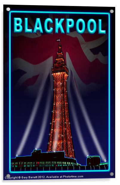 Blackpool Tower Light Neon Blue Acrylic by Gary Barratt