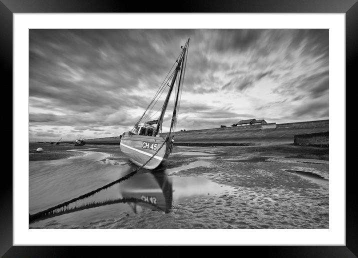 B+W BOATS ON THE ESTUARY Framed Mounted Print by raymond mcbride