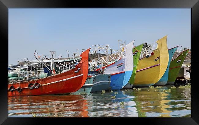 Colorful Indian fishing boats Framed Print by Arfabita  