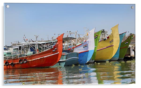 Colorful Indian fishing boats Acrylic by Arfabita  