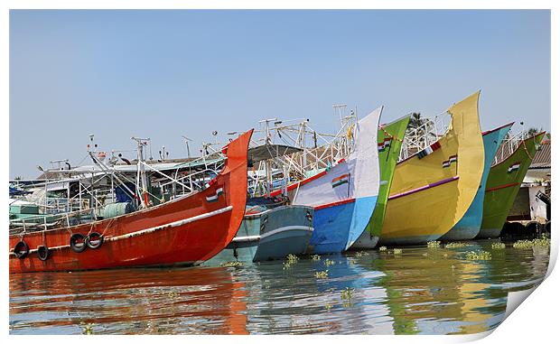 Colorful Indian fishing boats Print by Arfabita  