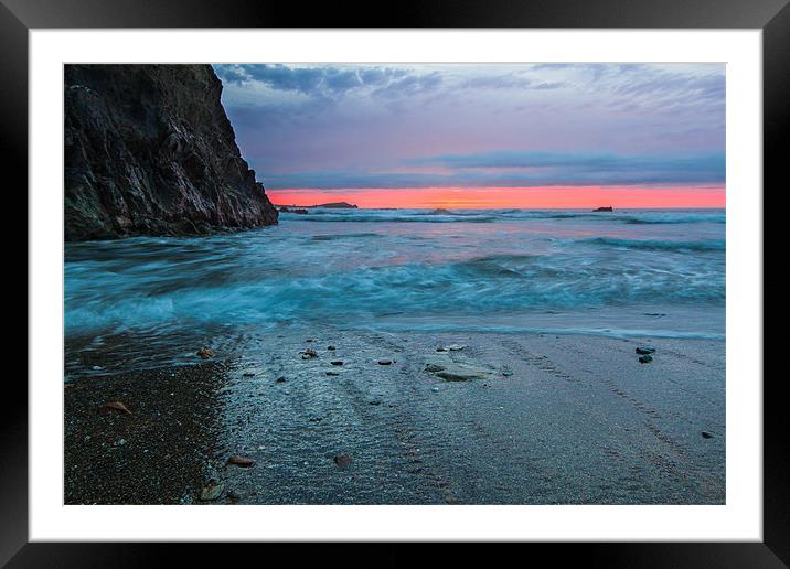 Lusty Glaze Cove Sunset Framed Mounted Print by Jonathan Swetnam