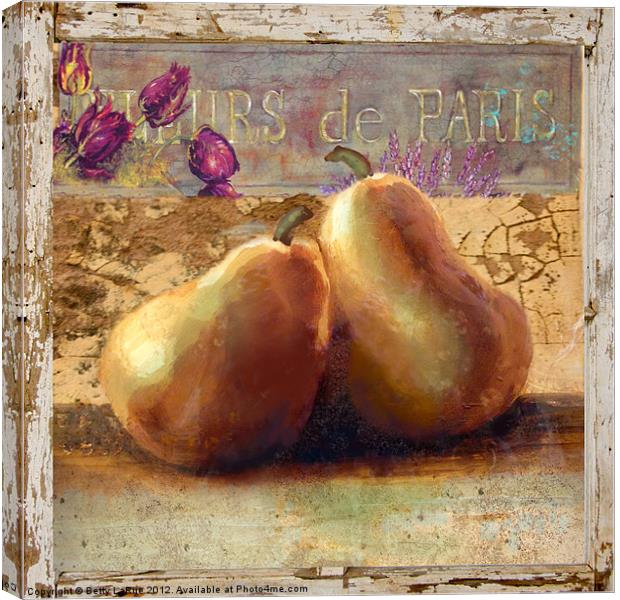 Two Pears Still Life Canvas Print by Betty LaRue