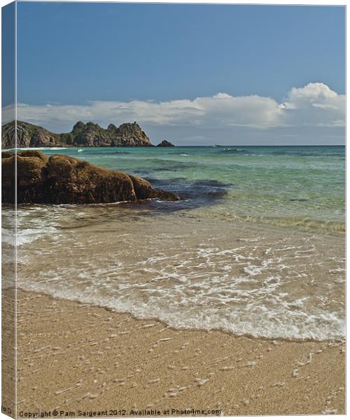Porthcurno Beach Canvas Print by Pam Sargeant