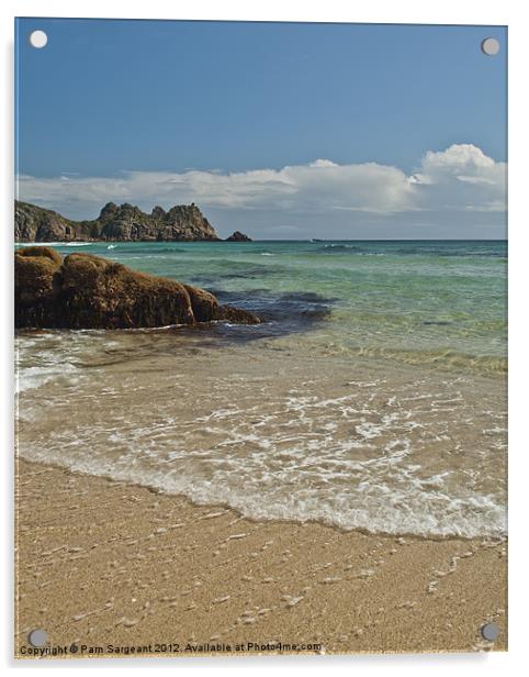 Porthcurno Beach Acrylic by Pam Sargeant