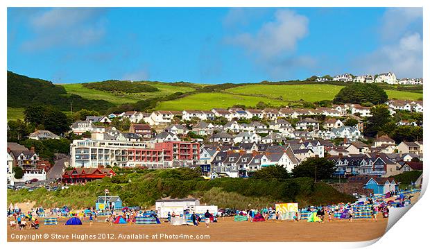 Woolacombe town in Summer Print by Steve Hughes