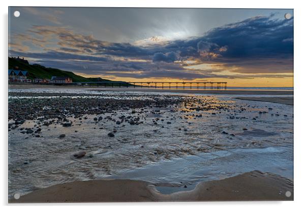 Sunset, Saltburn pier Acrylic by Gary Eason