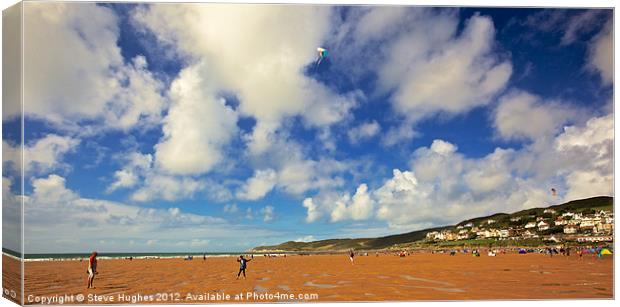 Kite Flying on Woolacombe Beach Canvas Print by Steve Hughes