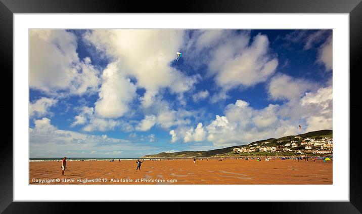 Kite Flying on Woolacombe Beach Framed Mounted Print by Steve Hughes