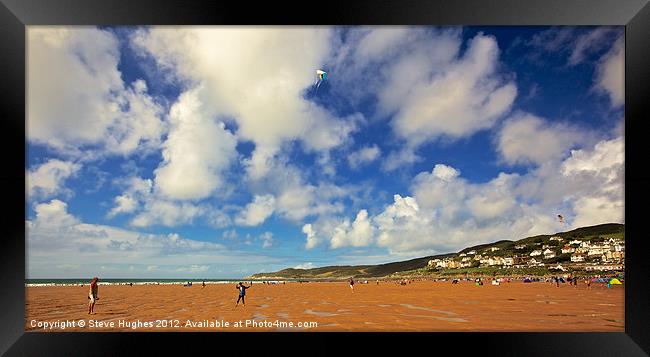 Kite Flying on Woolacombe Beach Framed Print by Steve Hughes